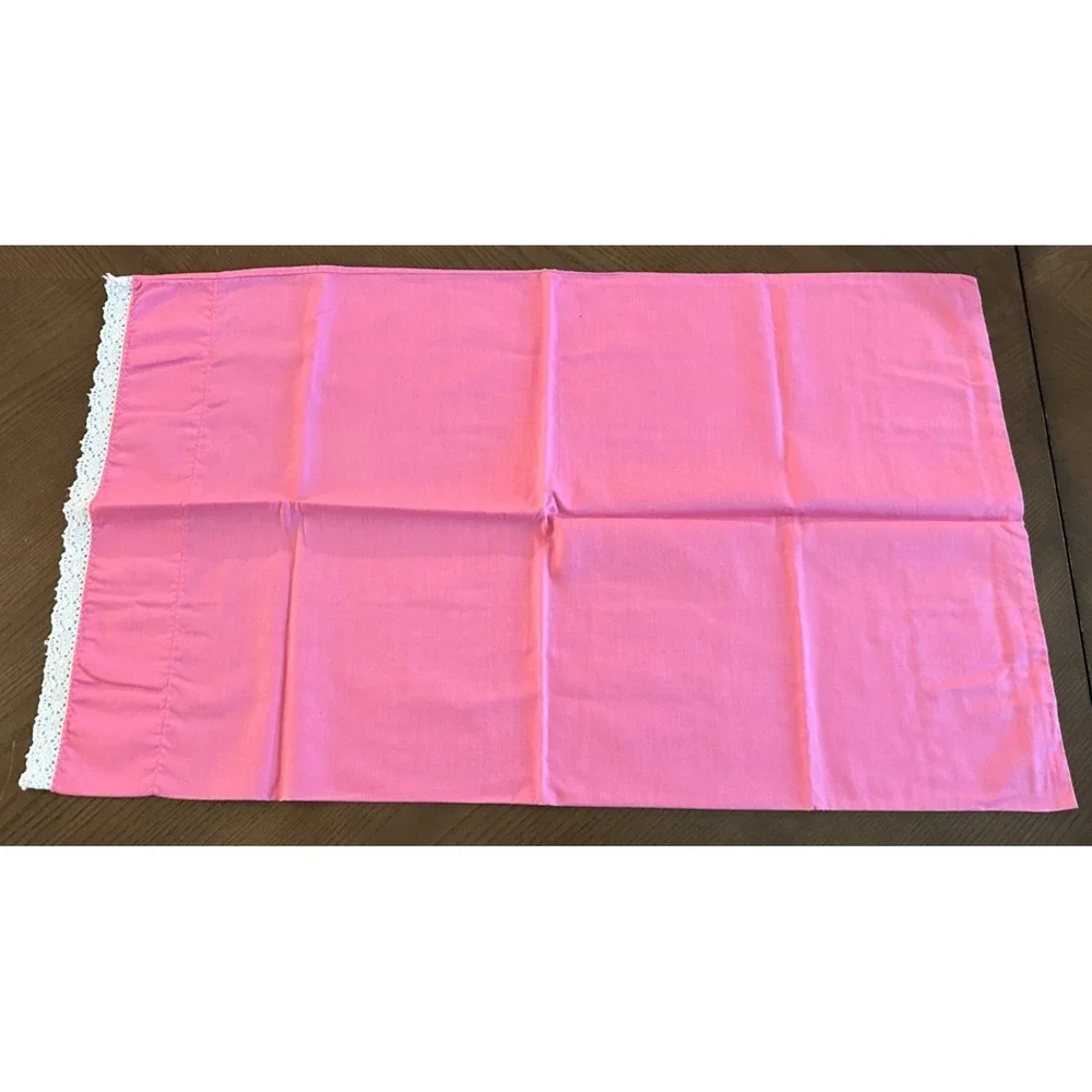Vintage Pink w/ White‎ Hand Embroidered Edge Pillowcases Pair 31'' x 19''